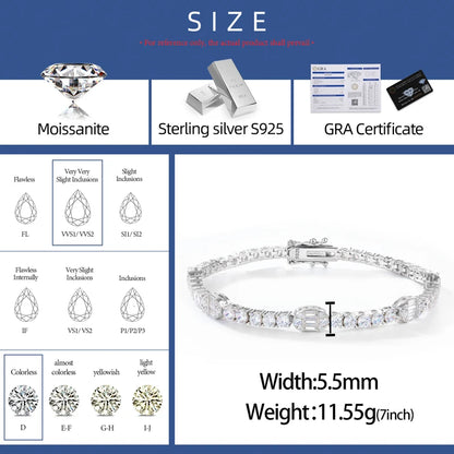 S925 Moissanite Baguette Accented Tennis Bracelet - Different Drips