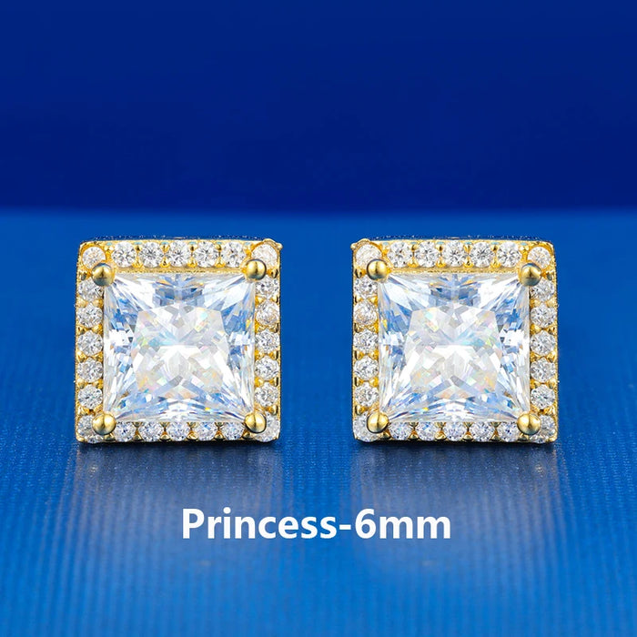 S925 Moissanite Princess Cut Square Stud Earrings - Different Drips