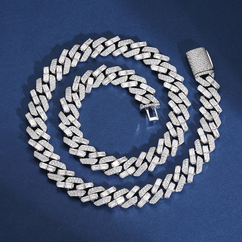 12mm S925 Moissanite Half Baguette Cuban Prong Link Chain - Different Drips