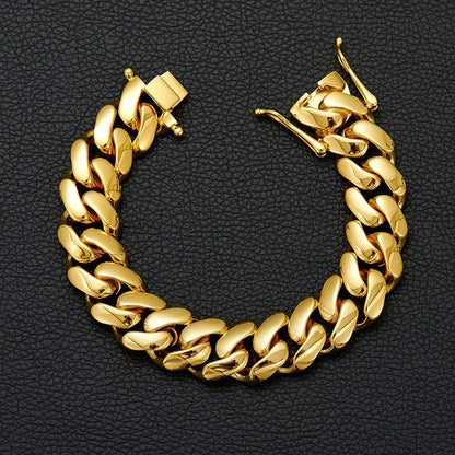10-22mm Solid 18k Gold Plated Miami Cuban Link Bracelet - Different Drips