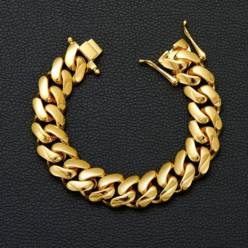 10-22mm Solid 18k Gold Plated Miami Cuban Link Bracelet - Different Drips