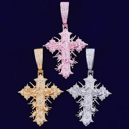Iced Thorn Wrapped Cross Pendant