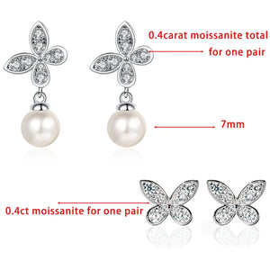 Women's S925 Moissanite Diamond Pearl Butterfly Earrings - Different Drips