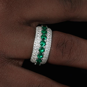Created Emerald & D Color Moissanite Eternity Band - Different Drips