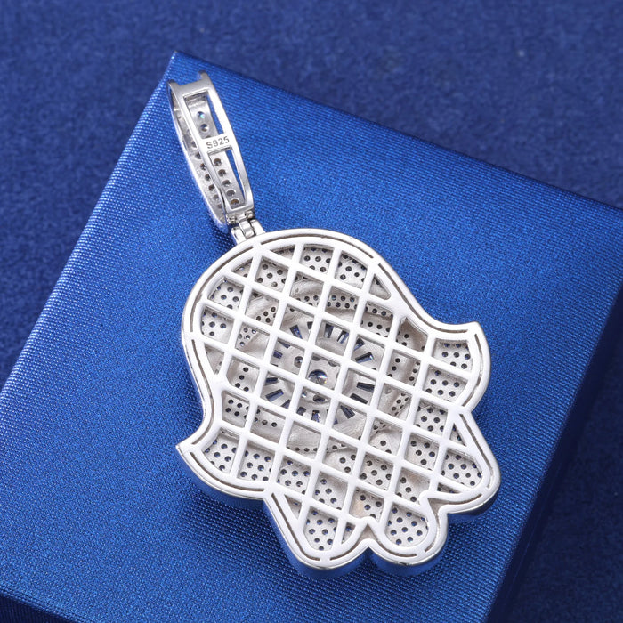 S925 Moissanite Baguette Diamond Hamsa Pendant - Different Drips