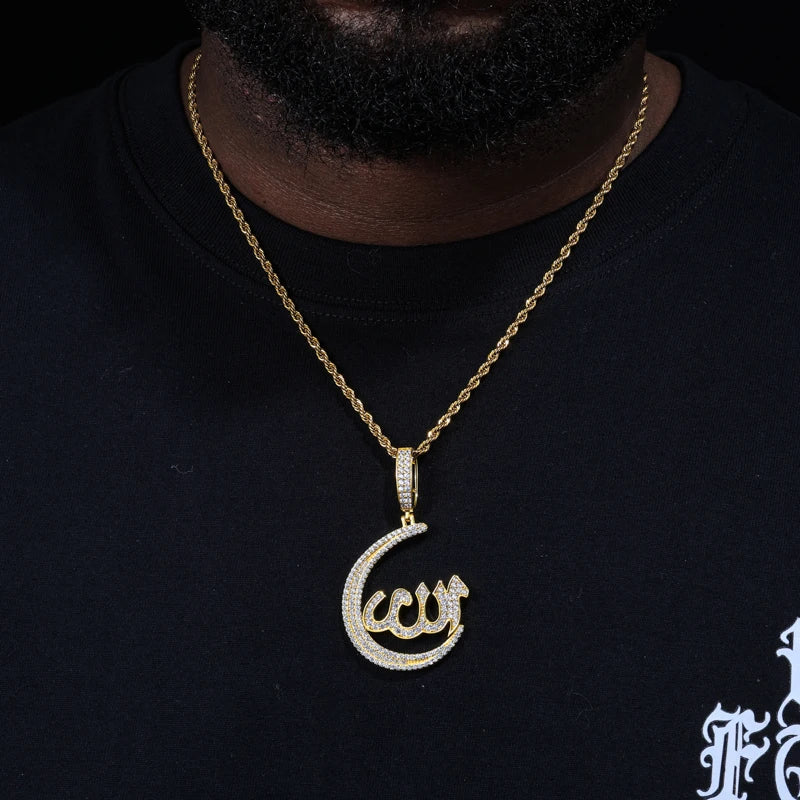 S925 Moissanite Crescent Allah Pendant - Different Drips