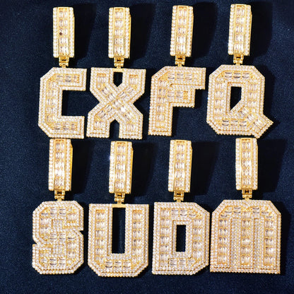 Baguette Outlined Single Letter Pendant - Different Drips