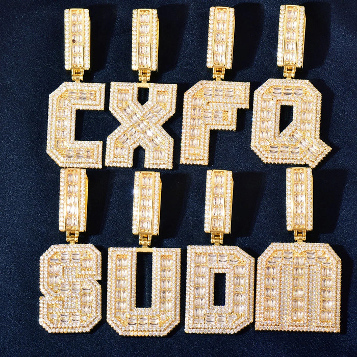 Baguette Outlined Single Letter Pendant - Different Drips