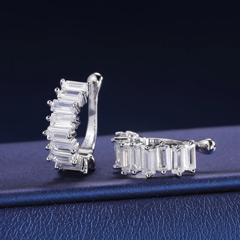 S925 Moissanite Baguette Huggie Earrings - Different Drips