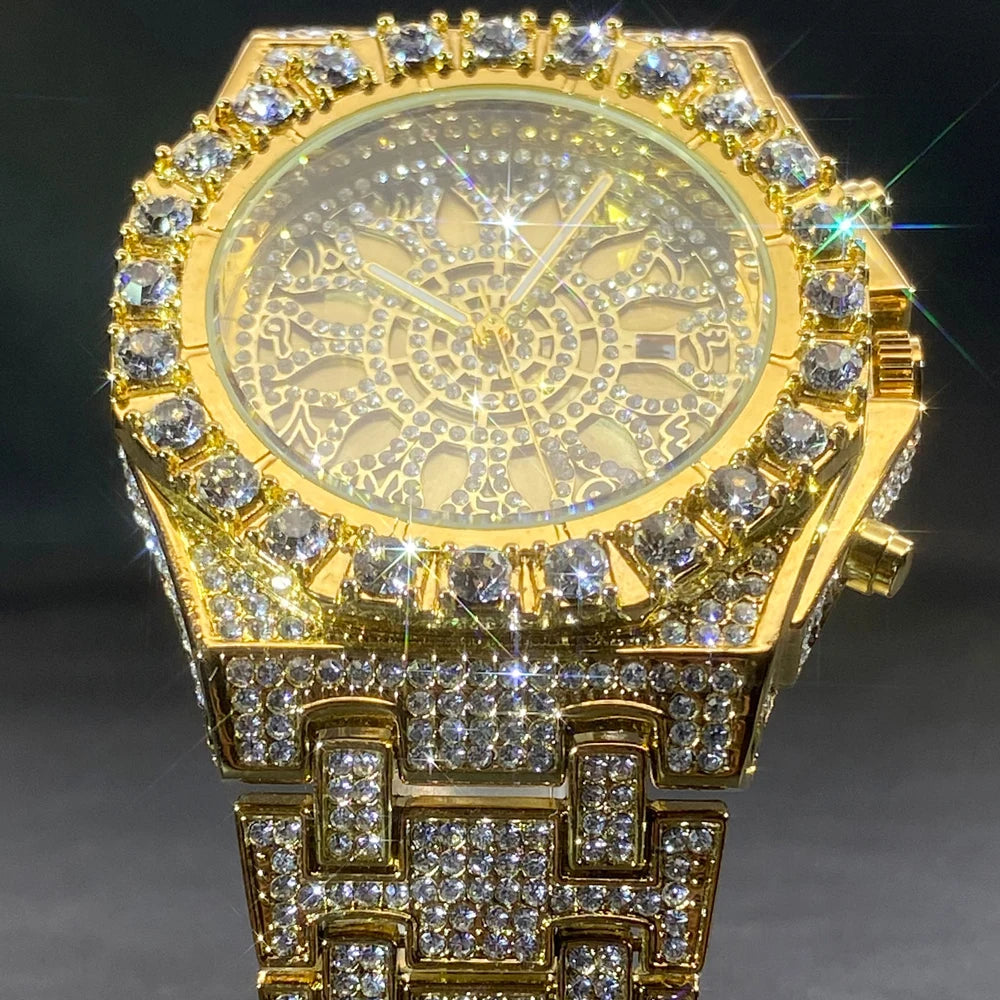 Fully Iced Green Arabic Numeral Watch - Different Drips