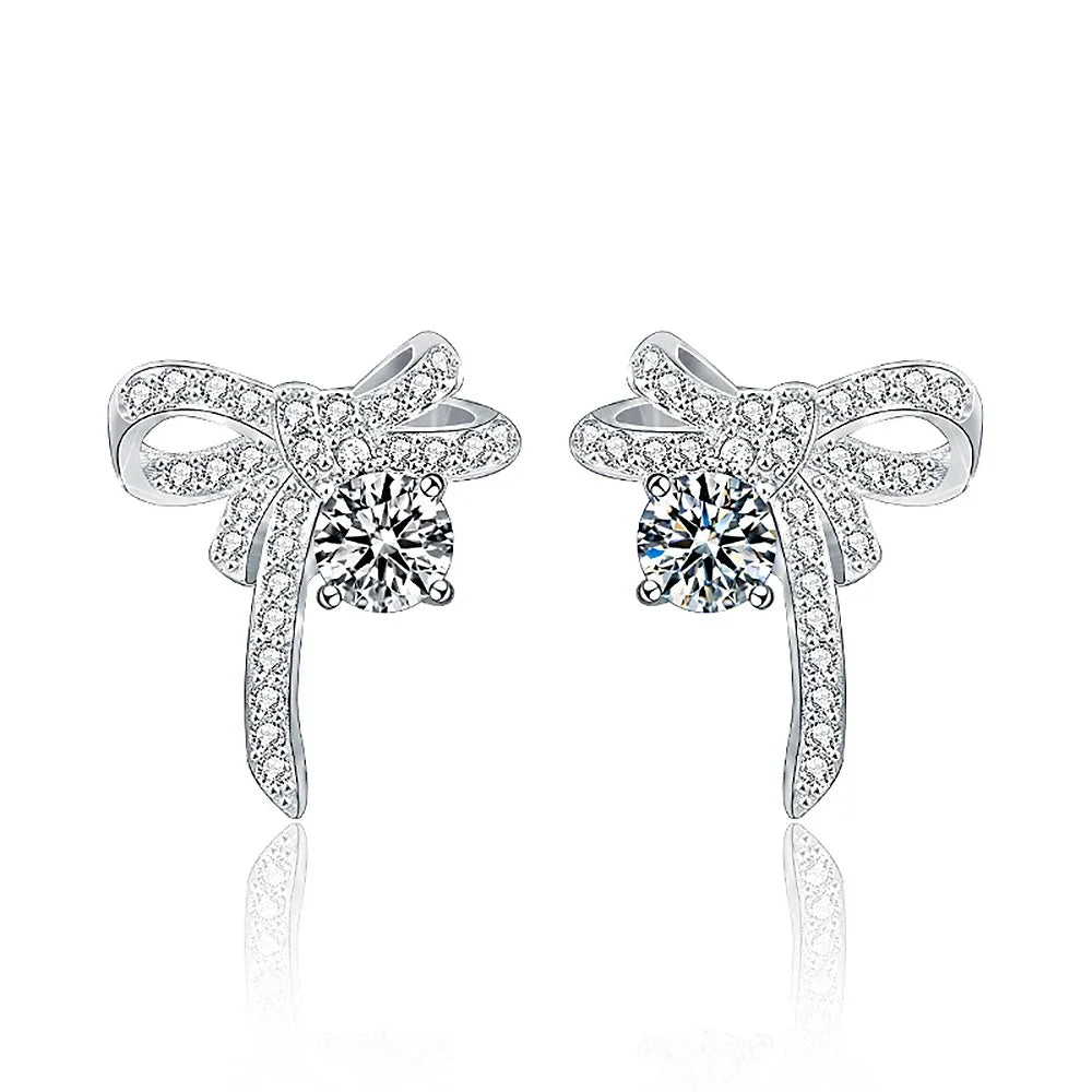 Women's S925 Ribbon Bowknot Tie Moissanite Diamond Stud Earrings - Different Drips