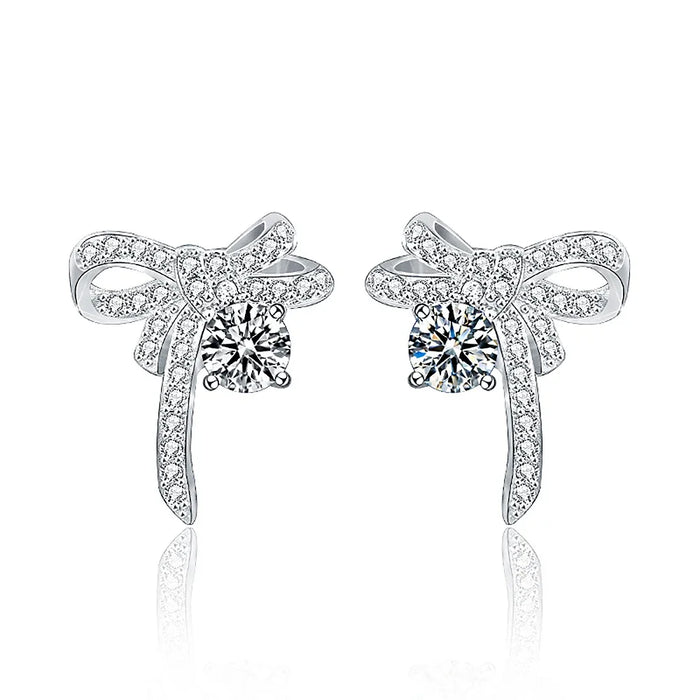 Women's S925 Ribbon Bowknot Tie Moissanite Diamond Stud Earrings - Different Drips