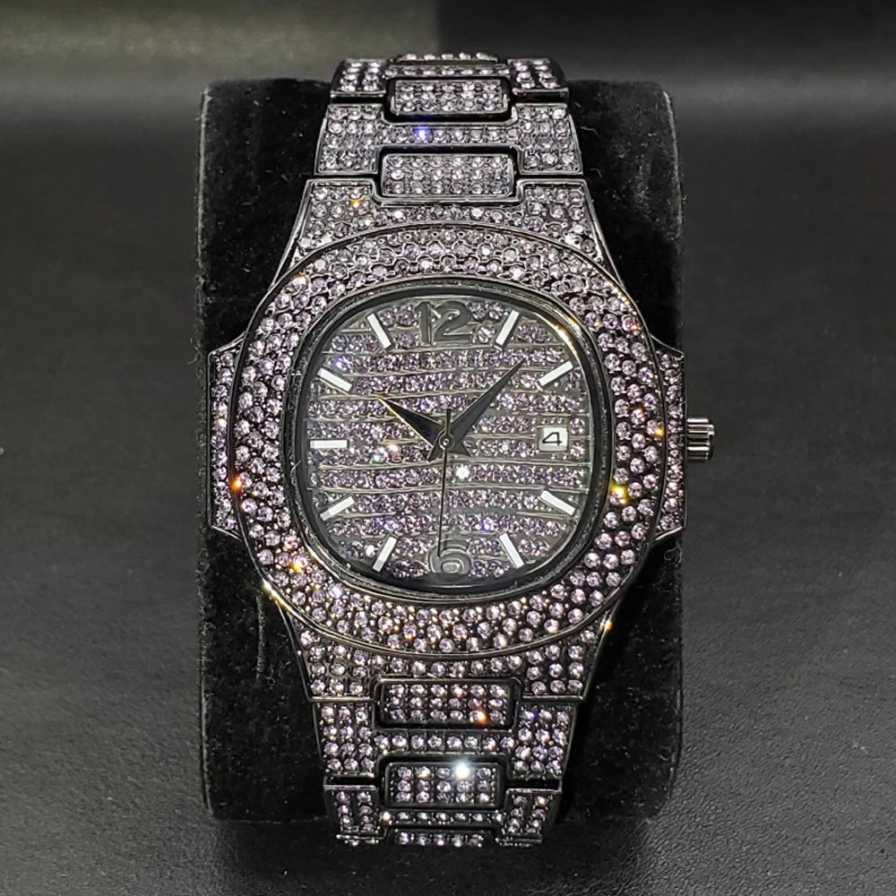 Bust Down Pink Cushion Case Watch with Date Window - Different Drips