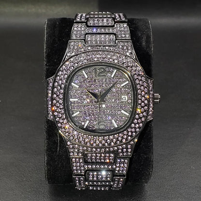 Bust Down Pink Cushion Case Watch with Date Window - Different Drips