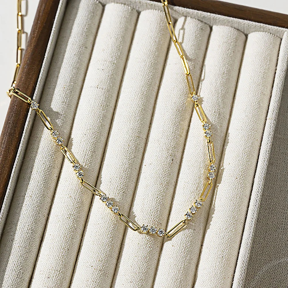 3mm Women's S925 Moissanite Diamond Paper Clip Necklace - Different Drips