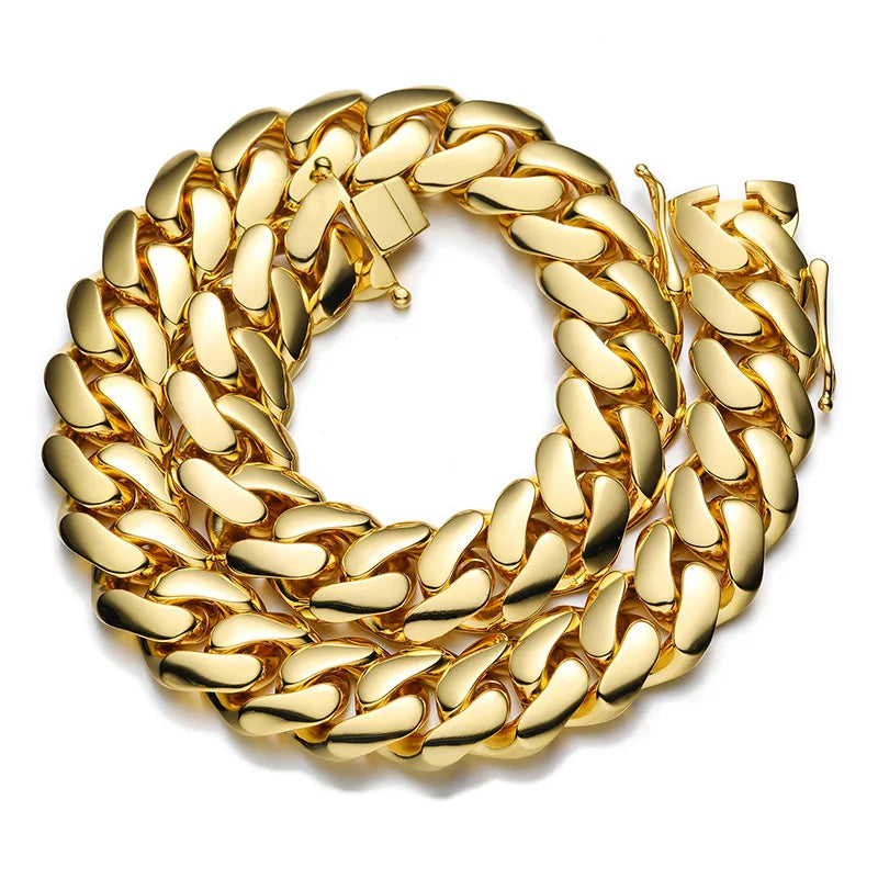 10-22mm Solid 18k Gold Plated Miami Cuban Link Chain - Different Drips