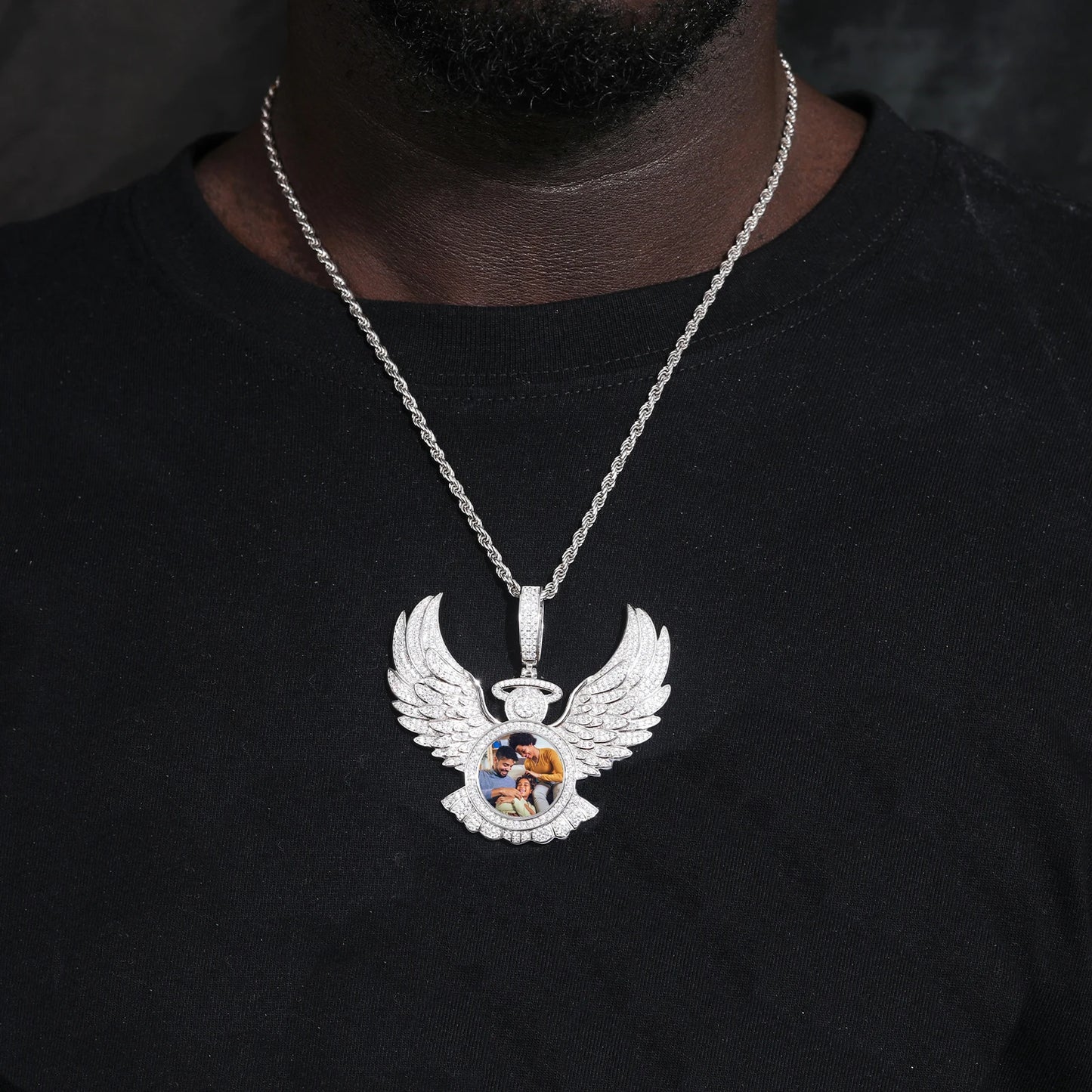 S925 Moissanite Diamond Angel Wings Custom Photo Pendant - Different Drips