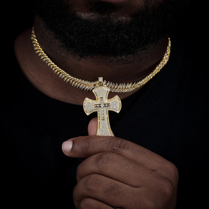 S925 Moissanite Diamond Baguette Inline Cross Pendant - Different Drips