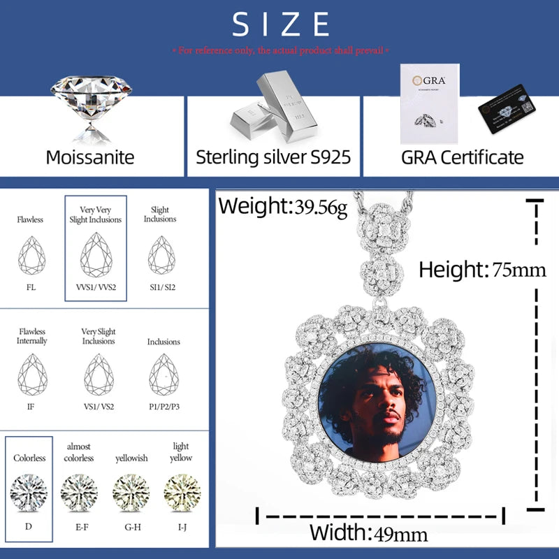 Rosette Halo Moissanite Custom Photo Medallion Pendant - Different Drips