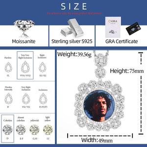 Rosette Halo Moissanite Custom Photo Medallion Pendant - Different Drips