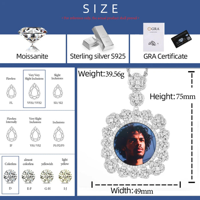Rosette Halo Moissanite Custom Photo Medallion Pendant - Different Drips