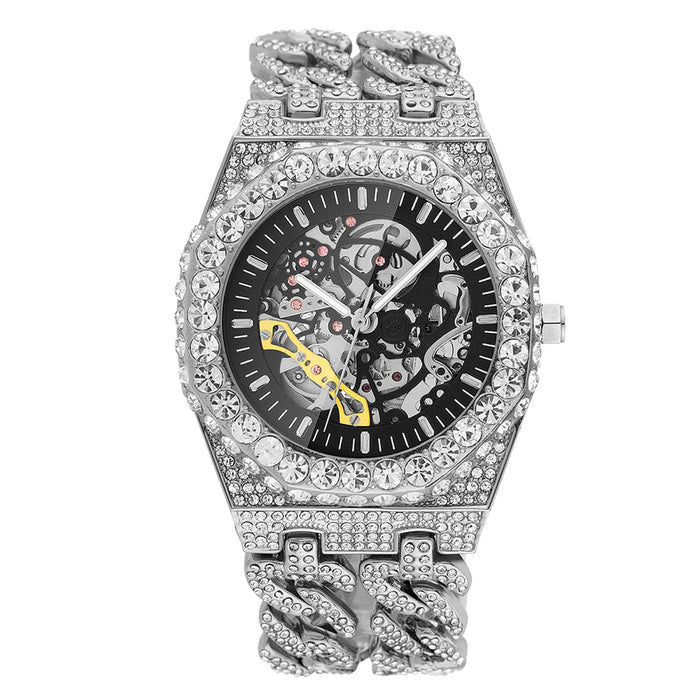 Iced Out Cuban Link Skeleton Watch - Different Drips