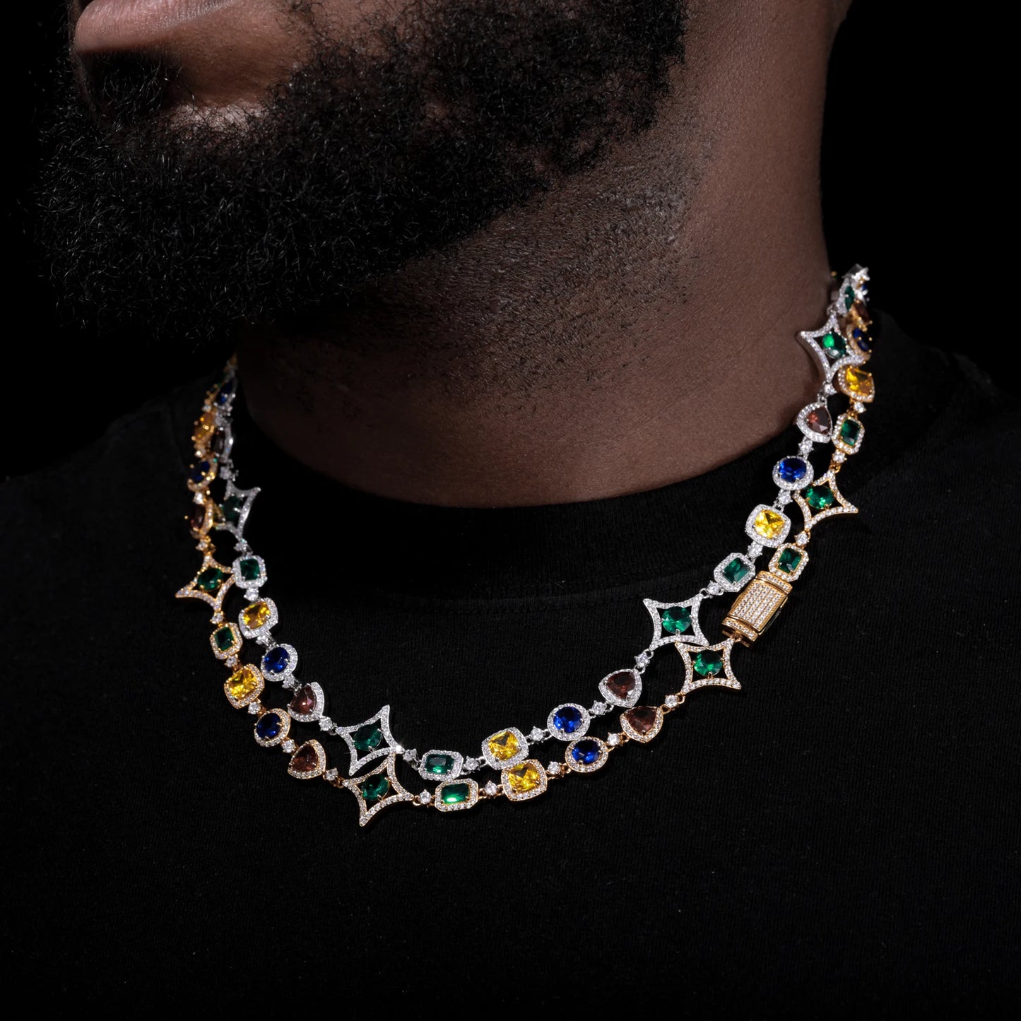 S925 Moissanite Multicolor Gemstone Star Link Chain - Different Drips
