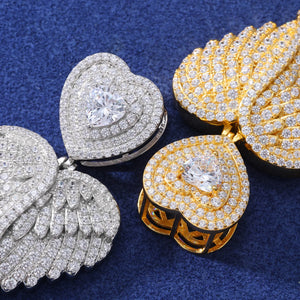 S925 Moissanite Angel Wing Heart Pendant - Different Drips