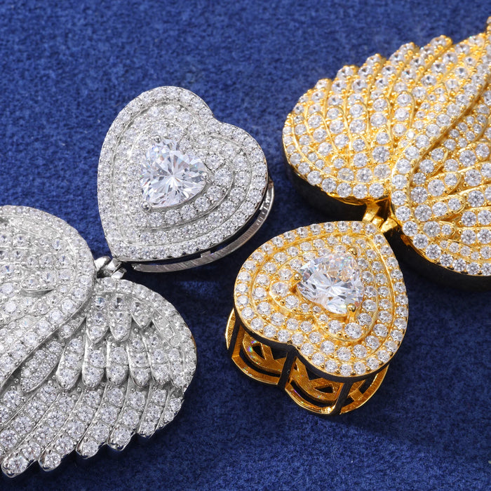 S925 Moissanite Angel Wing Heart Pendant - Different Drips