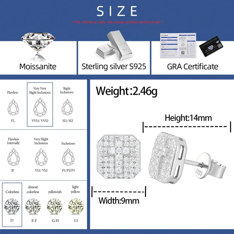 S925 Moissanite Diamond Cross Stud Earrings - Different Drips