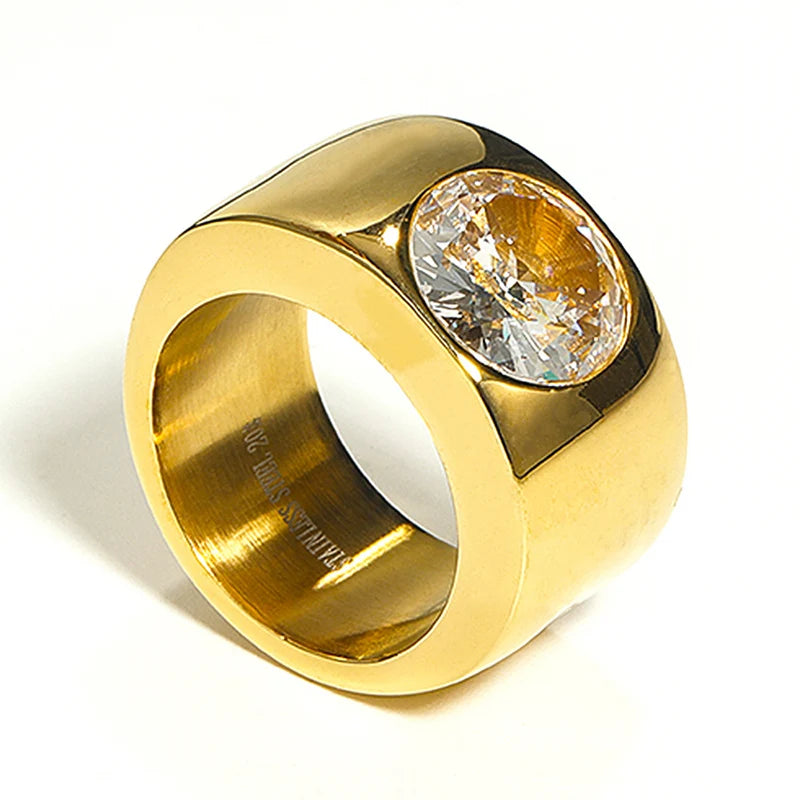 Round Cut Solitaire Wide Band Signet Ring - Different Drips