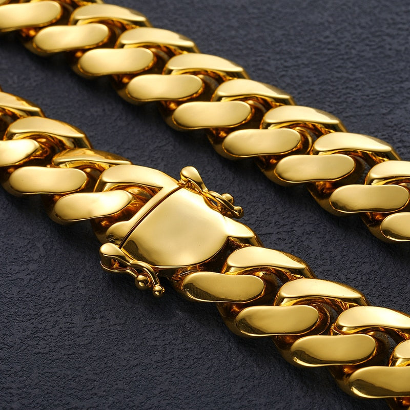 20mm Solid 18k Gold Plated Miami Cuban Link Chain - Different Drips