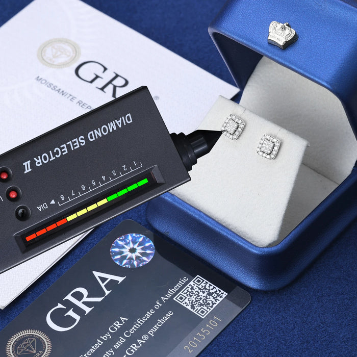 10k White Gold Moissanite Diamond Cluster Square Cut Earrings - Different Drips