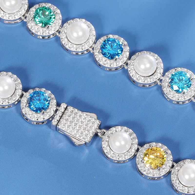9mm S925 Multi Color Moissanite Pearl Chain - Different Drips