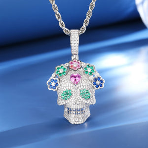 S925 Moissanite Flower Skull Pendant - Different Drips