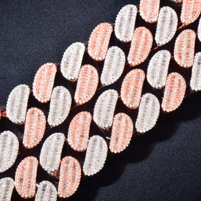 21mm Rose & White Gold Baguette Cuban Chain - Different Drips