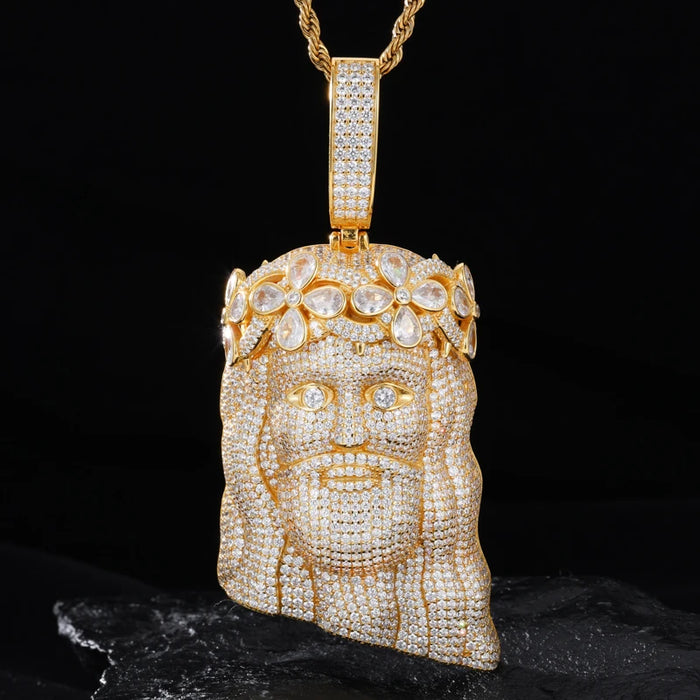 S925 Moissanite Jesus Head Pendant with Crown - Different Drips