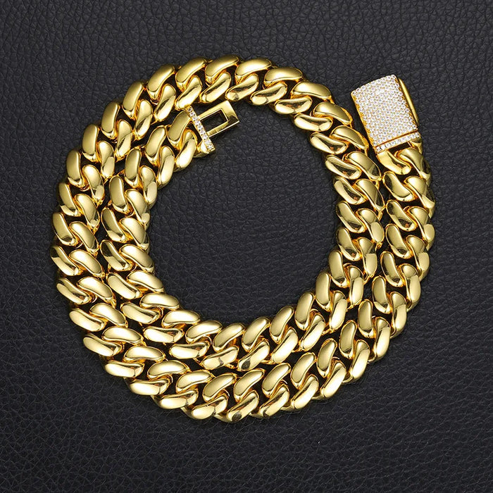 8-22mm Solid 18k Miami Cuban Link Chain w/Iced Clasp - Different Drips