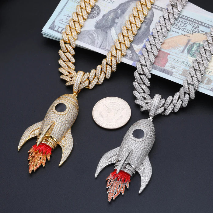 S925 Moissanite Rocket Ship Pendant - Different Drips