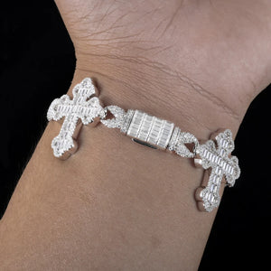 Iced Out Baguette Moissanite Cross Bracelet - Different Drips