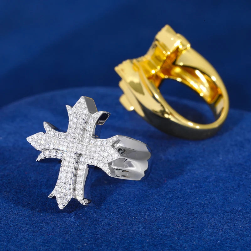 925 Sterling Silver Iced Out Cross Ring - Different Drips