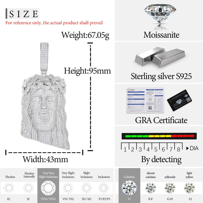 S925 Moissanite Jesus Head Pendant with Crown - Different Drips