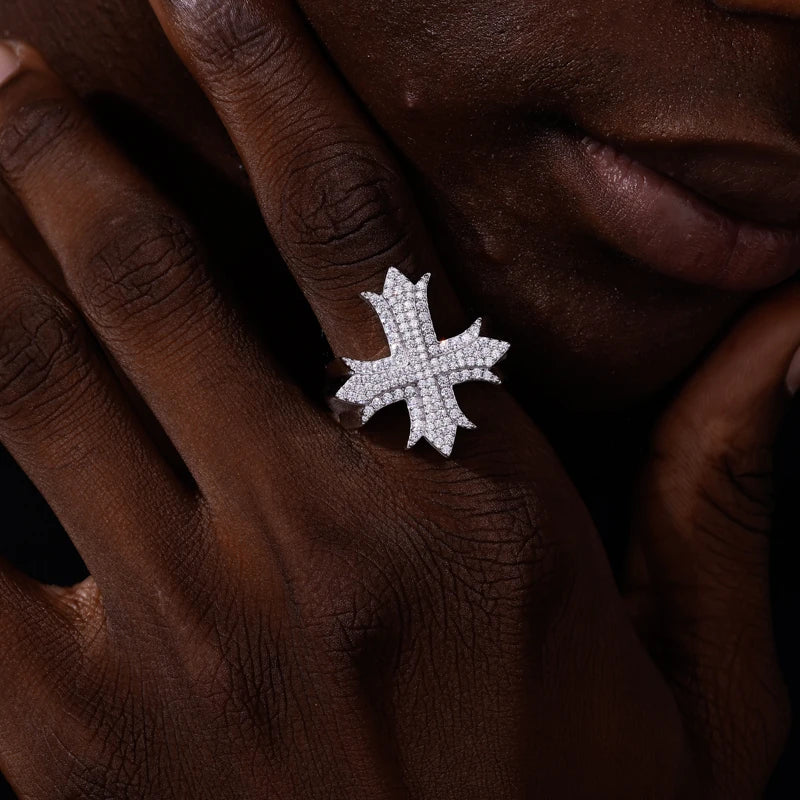925 Sterling Silver Iced Out Cross Ring - Different Drips