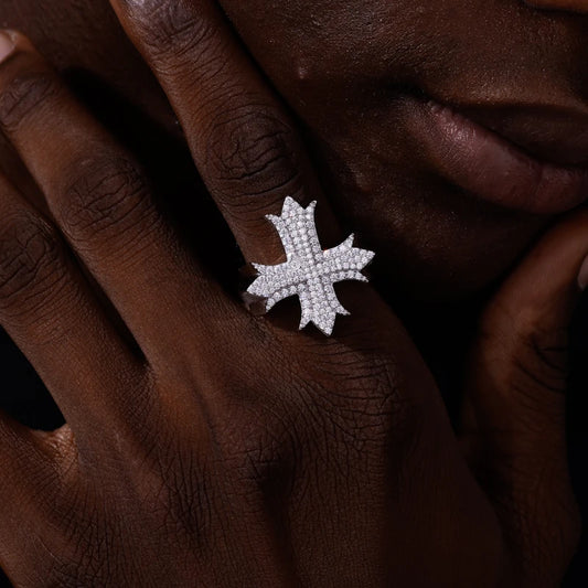 925 Sterling Silver Iced Out Cross Ring - Different Drips