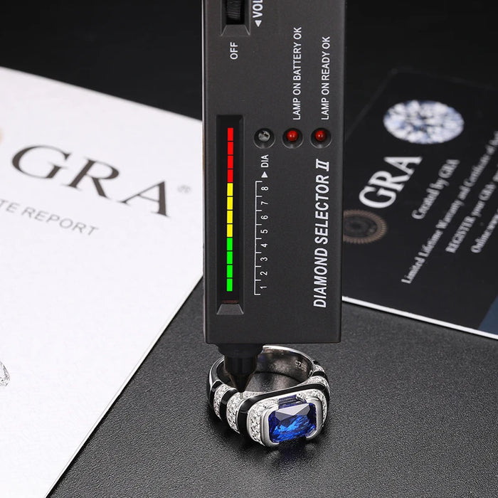 S925 Moissanite Blue Emerald Cut Ring - Different Drips