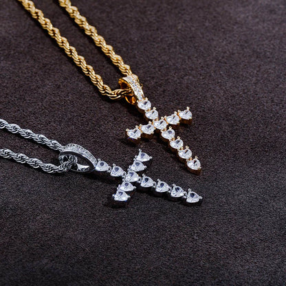 Iced Out Heart Shape Cross Pendant - Different Drips
