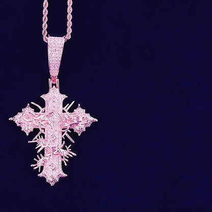 Iced Thorn Wrapped Cross Pendant