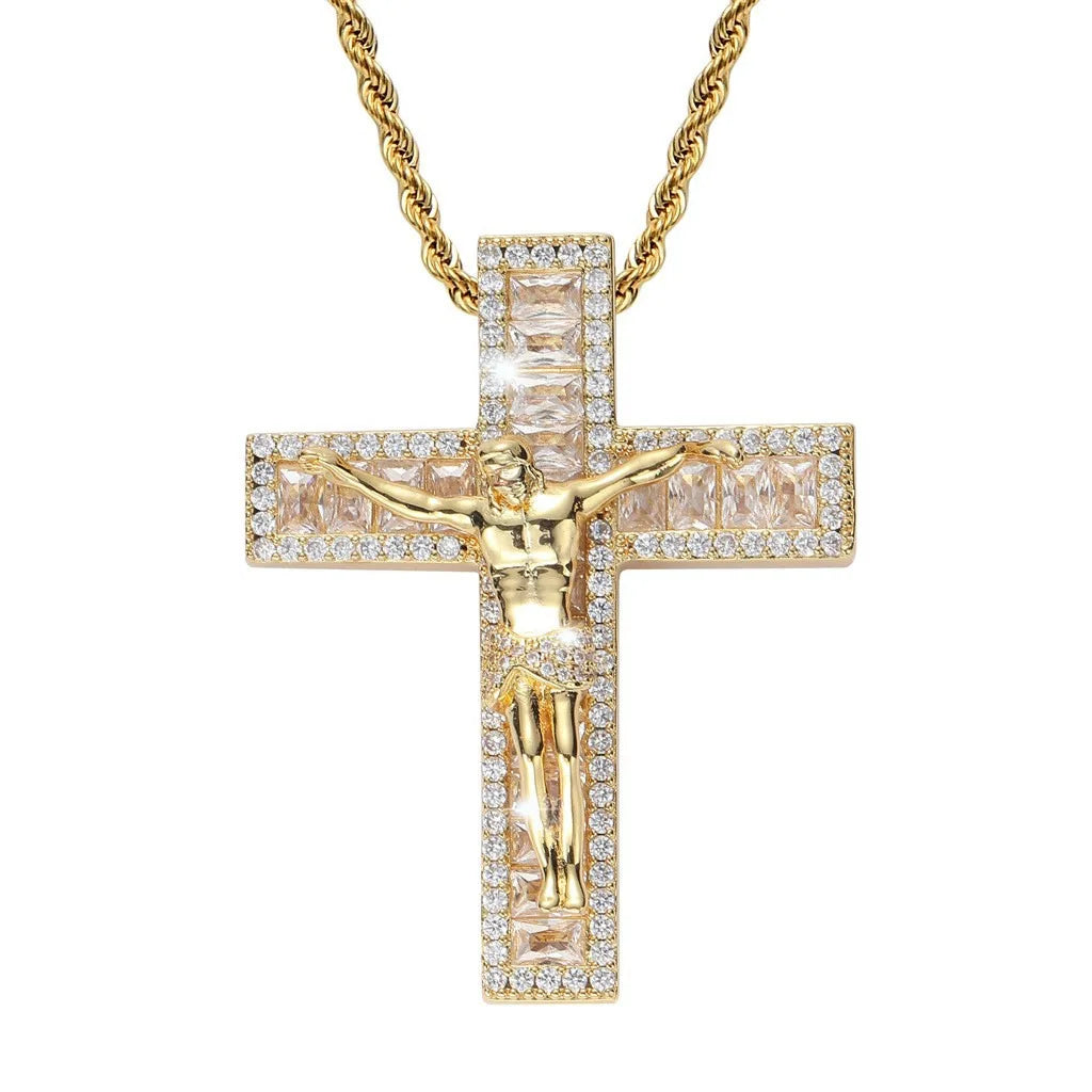 Iced Baguette Jesus Crucifix Cross Pendant