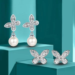 Women's S925 Moissanite Diamond Pearl Butterfly Earrings - Different Drips