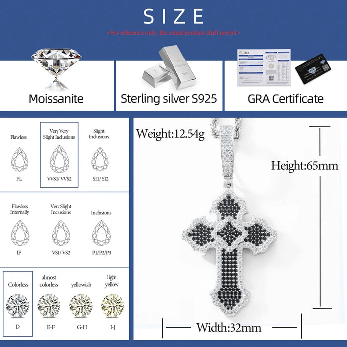 Black Pave Budded Cross Moissanite Pendant - Different Drips